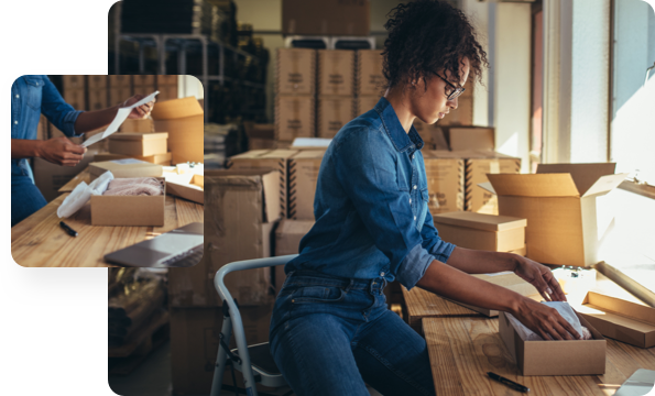 Woman packing boxes