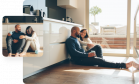 Group of images where a man and woman sit together on a floor