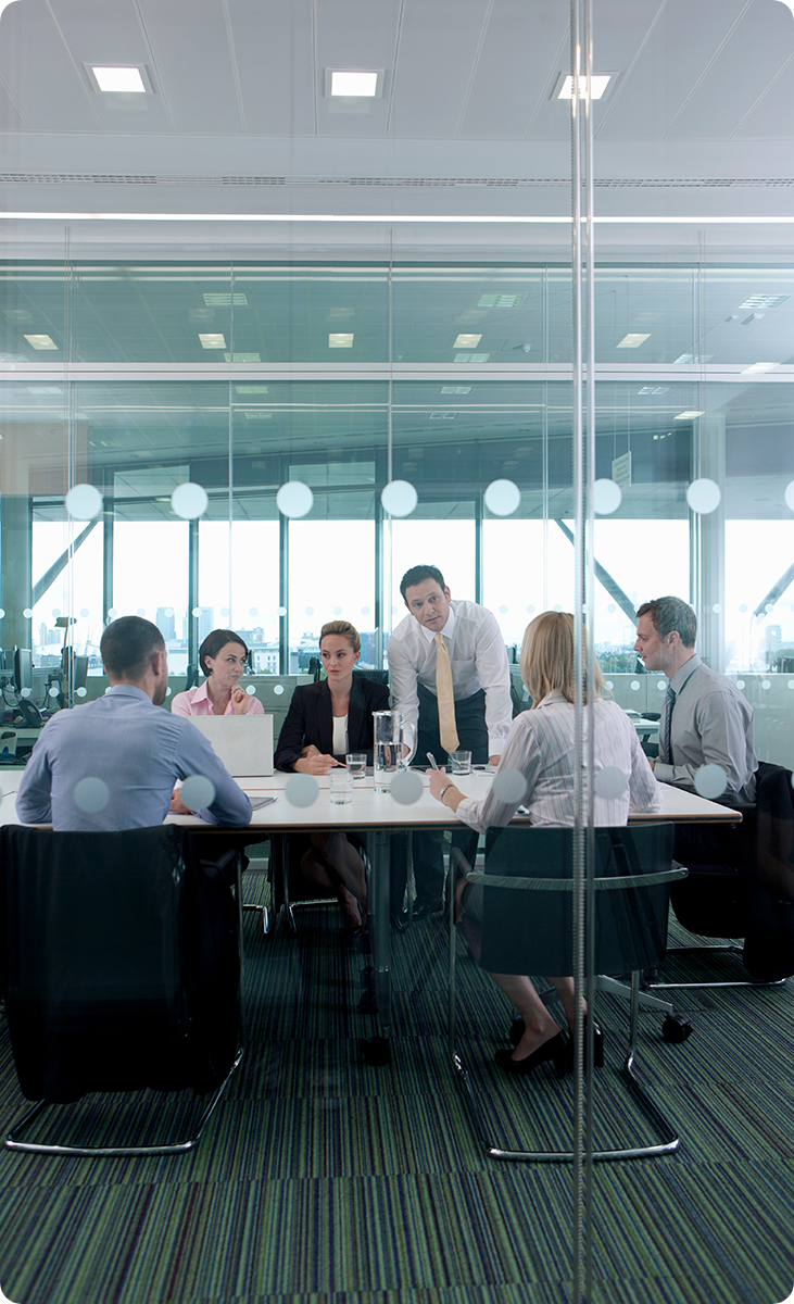 Portrait of businesspeople talking in office