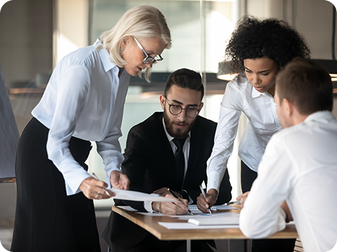 Portrait of business people working together