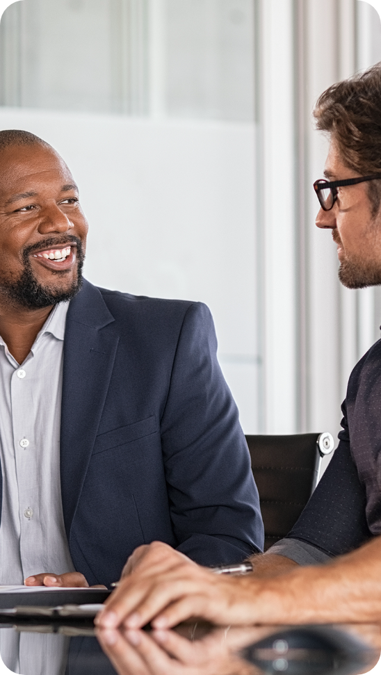 Portrait of businesspeople talking in office