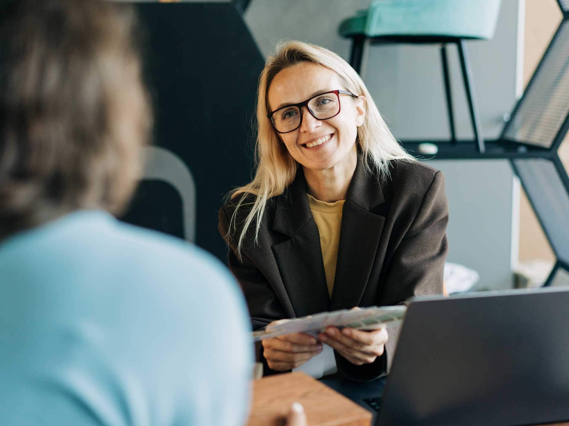 Woman having a conversation with a banker